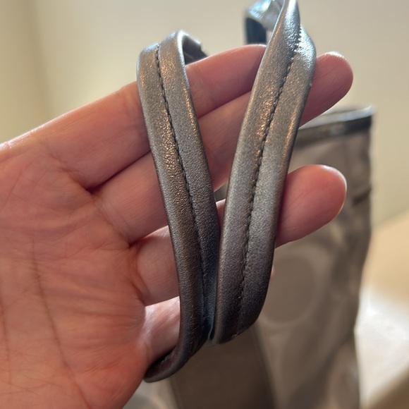 Coach Metallic Gray Signature Stripe Tote - Good Condition - Picture 3 of 14